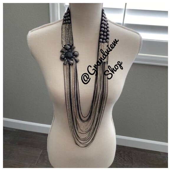 💜 Stella & Dot Ltd. Ed. Nolita Statement Necklace Hematite Multi-Strand - Picture 3 of 7